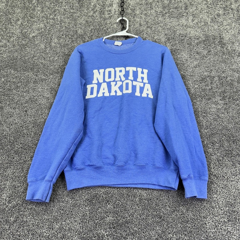Port & Company Sweatshirt Mens Small Blue Fleece Pullover North Dakota Graphic
